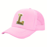 OKOIUM Gorra de Béisbol con Letras Brillantes para Niñas y Niños - 26 letras del alfabeto A-Z, Cierre Snapback Rosa Dorado Reluciente, Parte Trasera Transpirable en Malla, Tamaño Ajustable 4-10 años. Ideal como Sombrero Casual Diario o Fiestas Escolares (