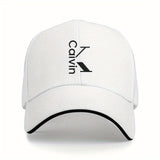 1 pieza de gorra de béisbol ajustable con texto blanco de Calvin y líneas, gorra de camionero unisex