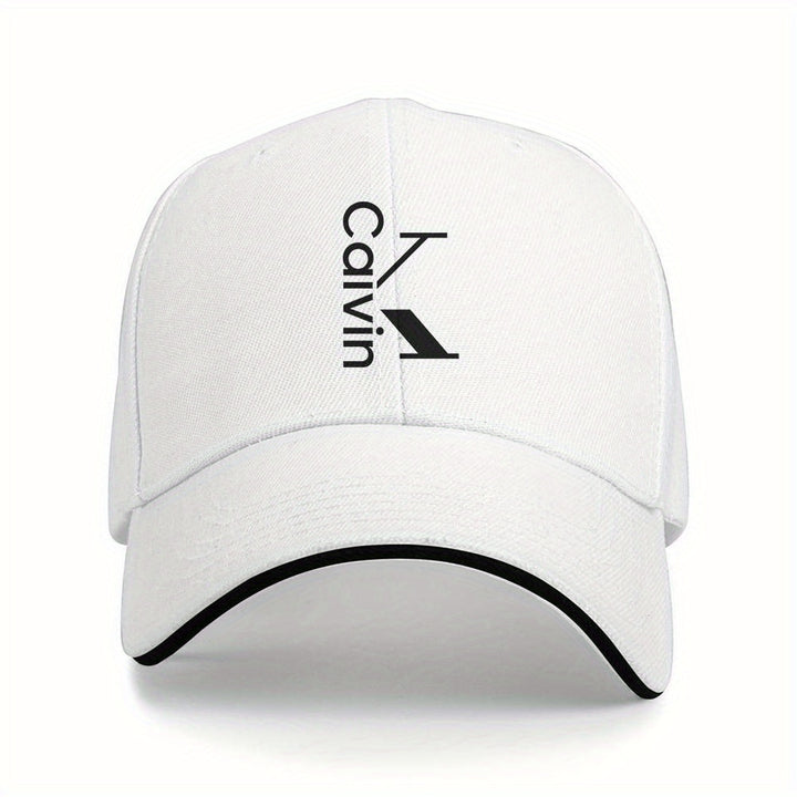 1 pieza de gorra de béisbol ajustable con texto blanco de Calvin y líneas, gorra de camionero unisex