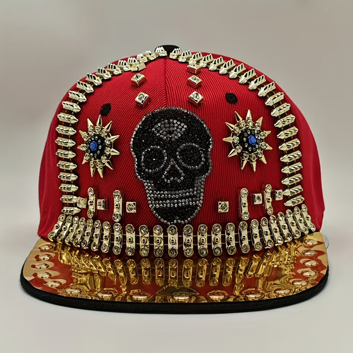 1 Gorra de Béisbol Ajustable con Calavera Brillante y Pedrería, Sombrero Fresco para Fiestas Hip-Hop, Moda al Aire Libre, Protección Solar