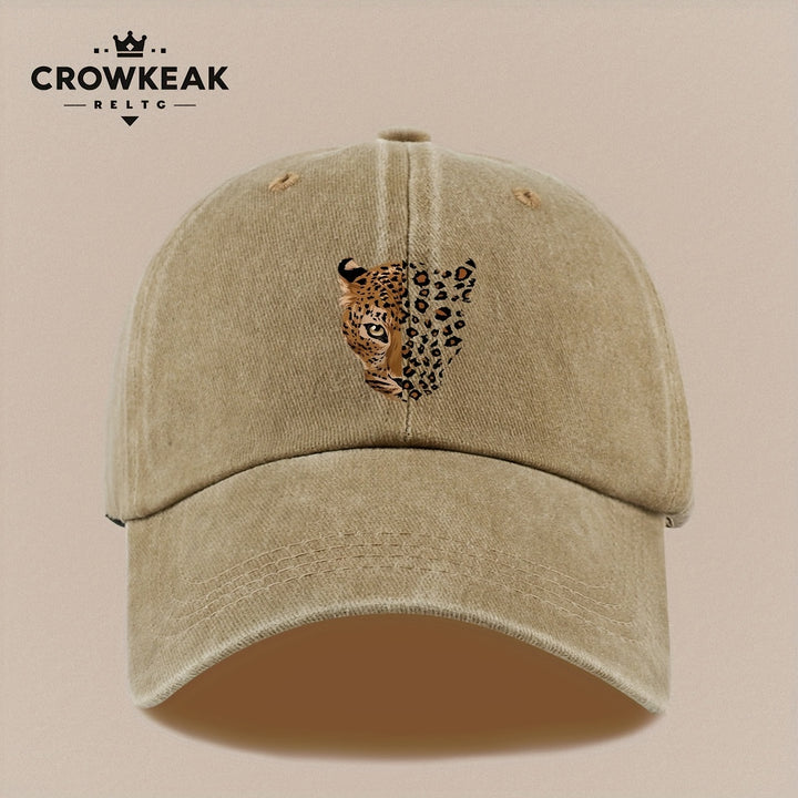 1 gorra de béisbol retro con estampado leopardo - Diseño ajustable similar al oído del cheetah, ligera y transpirable para , viajes u outfits casuales: marrón//beige claro (lavada manual)