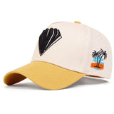 Pack de 1 Gorra de Béisbol Bordada para Mujer con Cierre Ajustable, Protección UV, Diseño de Palmera Tropical y Paracaídas, Sombrero Transpirable de 5 Paneles para Viajes al Aire Libre, Vacaciones en la Playa, Primavera/Otoño (Rojo/Blanco/Amarillo & ), Go