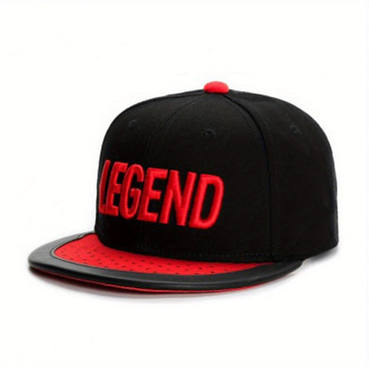 Gorra de basquetbol LEGEND Snapback - negra con brim roja, poliéster respirable, ajustable para adultos, ideal para actividades al aire libre en año nuevo, gorra deportiva|aspecto deportivo|gorra de poliéster