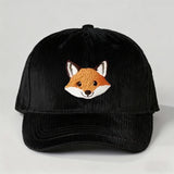 Gorra de béisbol de pana bordada con zorro - Snapback ajustable, gorra de camionero unisex transpirable con visera curva, estilo Y2K para hombres y mujeres, moda de verano, ropa casual, sombrero casual | Gorra de moda Y2K | Sombrero duradero