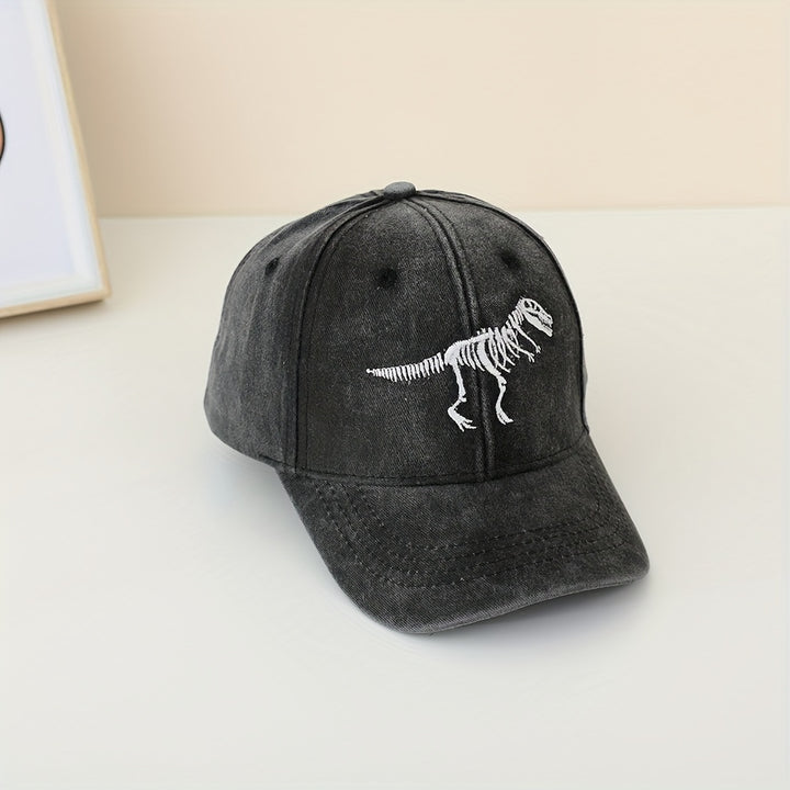 Gorra de Béisbol Casual con Calavera y Dinosaurio Bordado para Niños, Ajuste Metálico Transpirable para Primavera y Otoño