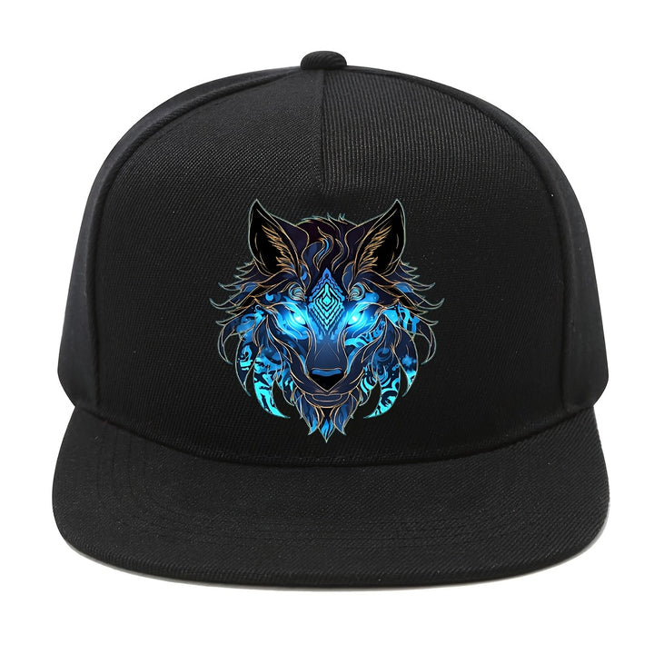 1 Gorra Hip-Hop con Estampado de Lobo Tribal, Moda Urbana Y2K para Deportes al Aire Libre, Gorra de Béisbol con Visera Plana Ajustable Unisex, Gorra de Visera Plana, Ropa Casual, Streetwear Urbano, Gorra Streetwear, Sombrero de Moda, Tejido Duradero, Gorr