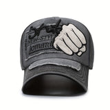 Gorra de béisbol retro lavada con gráfico de puño - Ligera, ajustable con cierre a presión, transpirable, gorra unisex de streetwear para hombres y mujeres, perfecta para exteriores, casual y celebraciones de Año Nuevo
