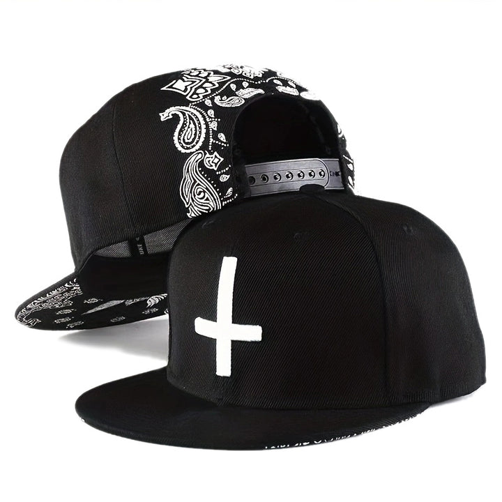 Gorra hip hop para hombre con bordado de cruz, ajustable, ideal para actividades al aire libre, perfecta para paseos en primavera y otoño, viajes y playa