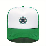 1 gorra de béisbol con nudo celta para hombres y mujeres - Gorra tipo trucker ajustable con patrón verde/blanco/rosa, trasera transpirable en malla, poliéster duradero - Unisex para festivales al aire libre, conciertos, pesca y estilo casual