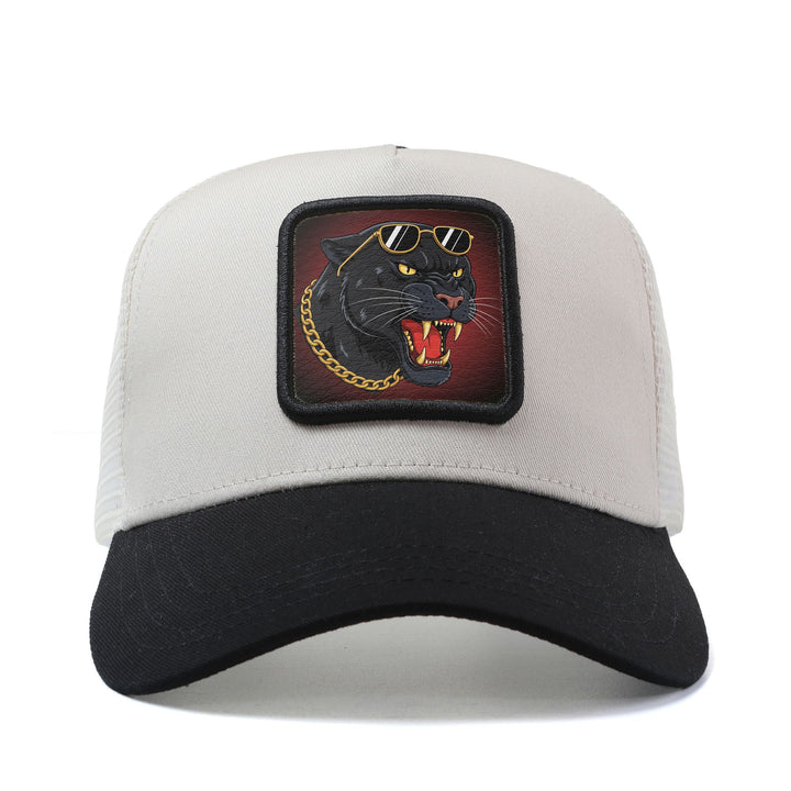 Gorra Trucker de Pantera Negra para Hombres y Mujeres con Gafas a la Moda - Snapback Ajustable, Parte Trasera Transpirable en Malla & Diseño de 6 Panelos, Gorro Ligero con Emblema Icónico Tipo Logotipo Para Estilo Casual o Streetwear - Regalo Unisex