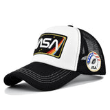Gorra de béisbol para hombre con temática de NASA, bandera y logo de NASA - Parte trasera de malla transpirable, cierre snapback ligero, comodidad para todas las estaciones, sombrero para el sol con visera curva para exteriores, deportes y uso casual - Di