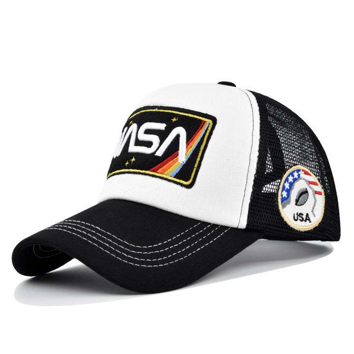 Gorra de béisbol para hombre con temática de NASA, bandera y logo de NASA - Parte trasera de malla transpirable, cierre snapback ligero, comodidad para todas las estaciones, sombrero para el sol con visera curva para exteriores, deportes y uso casual - Di