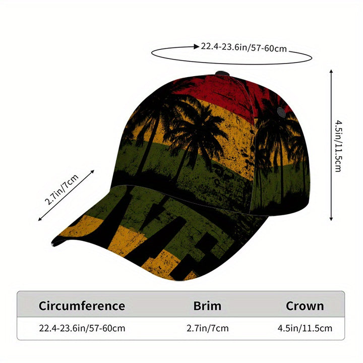 1 gorra de béisbol con estampado 2D One Love Reggae - Estampado vibrante de cuerpo completo, gorra snapback ligera de poliéster, ideal para deportes, running y moda urbana, Sombreros Casuales,Actividades al Aire Libre,Diseño Funky,Ajuste Cómodo,Tela Tr...