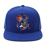 1 pieza, gorra de béisbol japonesa con peces koi y flores de cerezo - Gorra negra con sol rojo, cierre ajustable de snapback, ala plana ligera y no elástica para hombres y mujeres - Calle Y2K, anime, cosplay, uso diario - Gorra de exterior para todas las