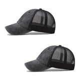 Tela. 2 piezas Extra Grandes XXL Gorras de Béisbol de Malla Negra para Hombre y Mujer - Gorras de Camionero Ligeras y Transpirables con Cierre Ajustable Snapback, Diseño Negro Lavado, Estilo Casual, Malla. Tela.