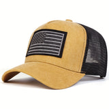 Gorra de béisbol lavada con bandera estadounidense para mujer - Gorra ajustable con cierre, ligera y transpirable, con parte trasera de malla, ideal para exteriores en primavera y otoño, negra con diseño de parche blanco y naranja, gorra de viaje | Gorra