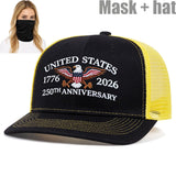 Dos Paquetes Gorra Trucker Águila del 250 Aniversario de EE. UU. + Set de Máscara - Rojo Patriótico y Diseño, Snapback Ajustable, Parte Trasera de Malla Transpirable, Absorbente de Humedad, Ideal para Deportes al Aire Libre y Uso Casual, Perfecto para ...