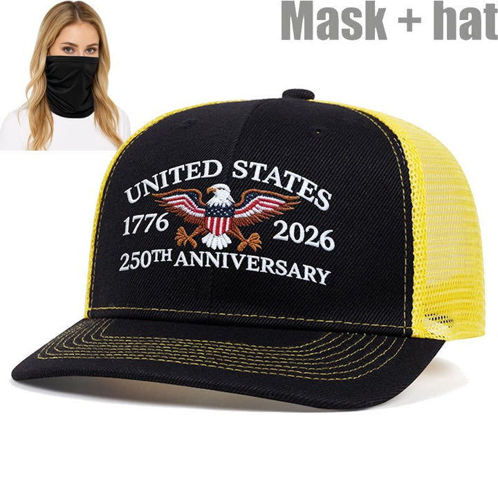 Dos Paquetes Gorra Trucker Águila del 250 Aniversario de EE. UU. + Set de Máscara - Rojo Patriótico y Diseño, Snapback Ajustable, Parte Trasera de Malla Transpirable, Absorbente de Humedad, Ideal para Deportes al Aire Libre y Uso Casual, Perfecto para ...
