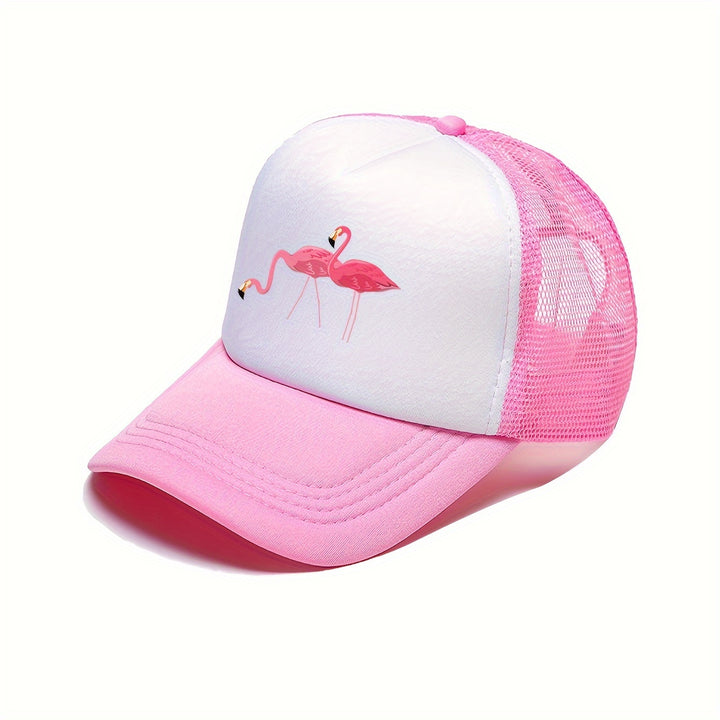 Dos Flamingo Estampado Transpirable Malla Trasera Gorra de Béisbol Adecuada para Uso Diario y Viajes al Aire Libre Ajustable Curva Casual Visera para Hombres y Mujeres Todas las Estaciones Gorra de Camionero
