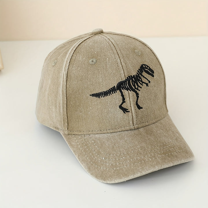 Gorra de béisbol con bordado de dinosaurio para jóvenes, ajustable con cierre de broche, estilo duckbill mate lavado, ligera para todas las estaciones, sombrero para exterior en azul marino/oliva/beige, uso casual y para fiestas, accesorio juvenil, diseño