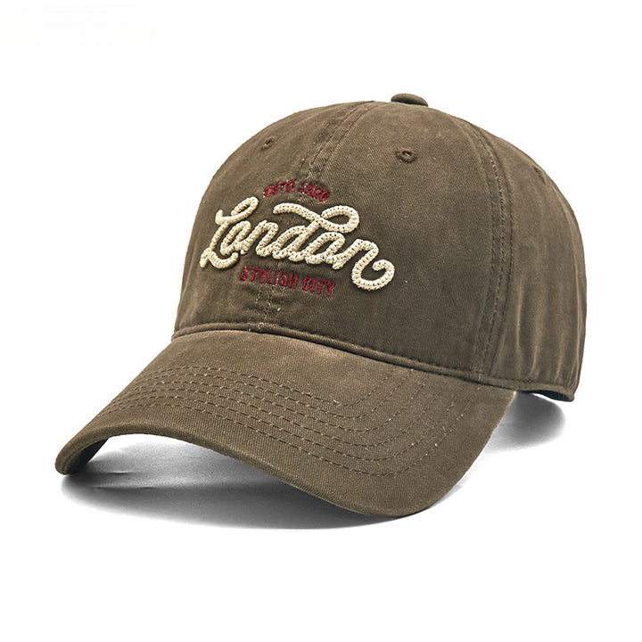 Gorra de béisbol de ala ancha lavada con bordado de letras elegante para hombres y mujeres, sombrero de ala curva versátil, ligero, transpirable e ideal para actividades al aire libre