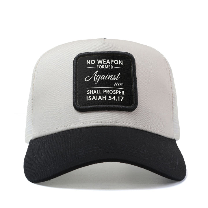 Gorra de Béisbol Cristiana para Hombres y Mujeres con Diseño del Versículo bíblico - Gorra Trucker Ajustable Snapback, Parte Trasera Transpirable en Red & Construcción de 6 Paneles, Ligero, Blanco/ con Escrituras Isaías 41:7 e Mateo 28:6, Sombrería Casual