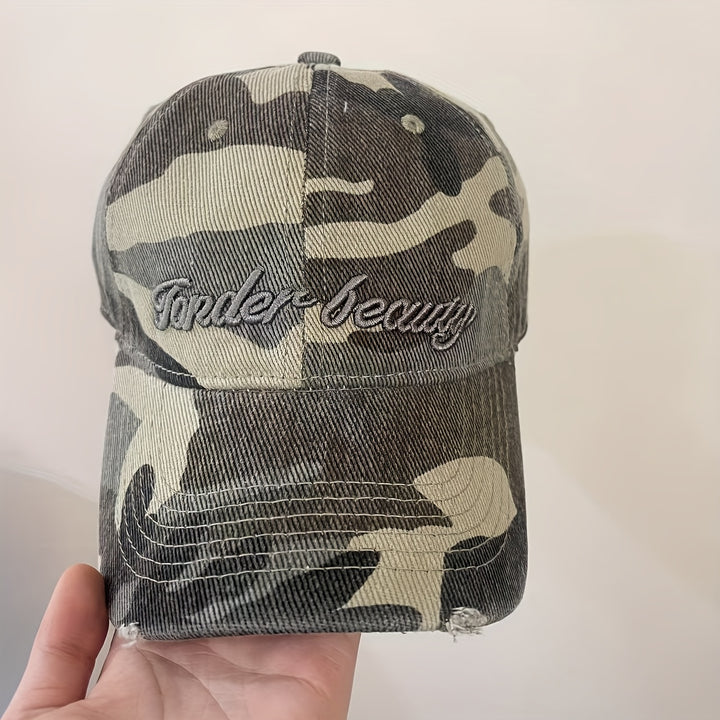 Gorra de Cubo Unisex con Camuflaje y Letras para Primavera y Otoño, Gorra de Béisbol al Aire Libre a la Moda Callejera