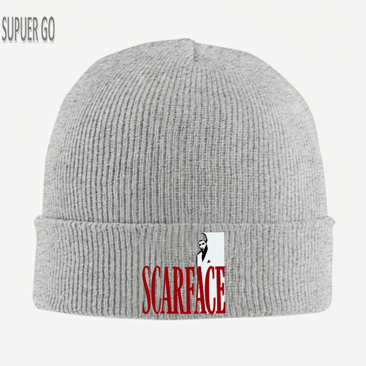 1 gorro de punto con estampado de Scarface, gorra unisex de moda casual y cálida para hombres y mujeres, gorro de invierno suave y cómodo, accesorio para clima frío en otoño e invierno, regalo ideal para Halloween, Navidad y Año Nuevo, Accesorio de Vacaci