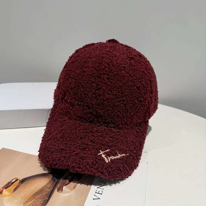 Gorra de béisbol de ala ancha para mujer - Gorra snapback ligera y ajustable con textura suave tipo felpa, Borgoña/Rojo - Calidez para invierno, eventos diarios y formales - Ajuste no elástico para cabezas grandes, Sombrero de invierno, Sombrero elegante,