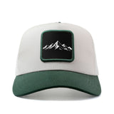 Gorra de Camionero Ajustable para Hombres y Mujeres - Parte Trasera Transpirable con Diseño Abstracto Montaña & Árbol, Gorro Blanco/Negru
