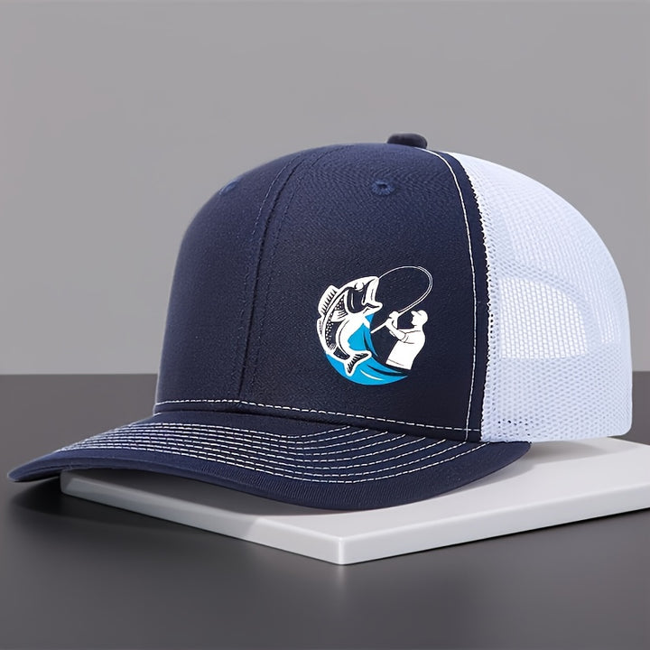 Gorra ajustable con estampado de pescado azul - Espalda de malla transpirable, gorra unisex con cierre para deportes al aire libre, pesca y festivales - Ajuste elástico, solo lavado a mano, regalo casual de primavera/verano para pescadores y amigos, ropa