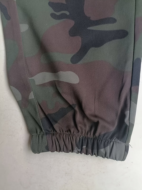 Pantalones Deportivos Casuales para Hombre con Estampado de Camuflaje - Cintura Elástica y Tobilleras Dobles, Ajuste Regular con Múltiples Bolsillos, Lavables en Máquina para Gimnasio, Correr, Atuendo Casual, Tejido No Elástico