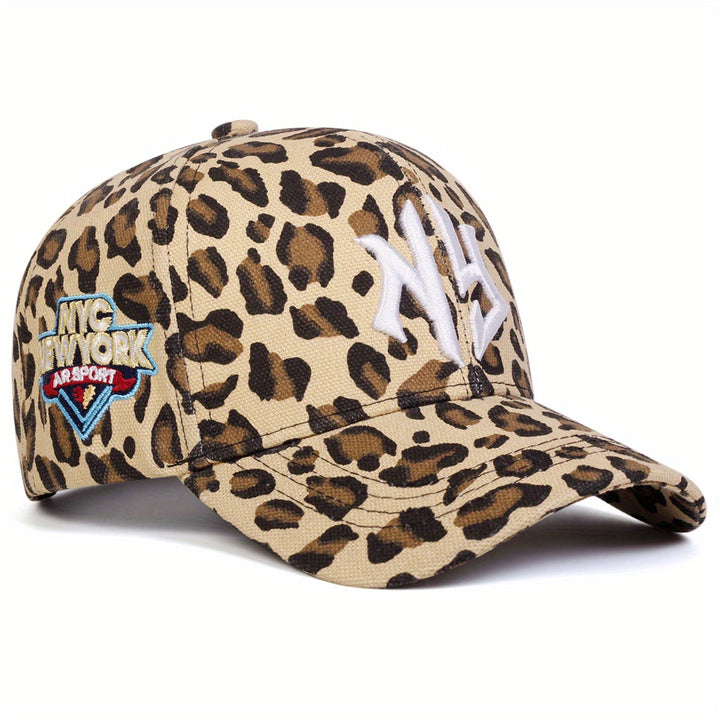 Gorra de béisbol con estampado de leopardo para mujer AR - Sombrero ajustable para protección solar en primavera y otoño, ideal para viajes, playa y fiestas, ropa casual para la cabeza | Gorra con estampado de leopardo | Poliéster tejido