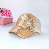 Gorra de béisbol con lentejuelas brillantes para niñas - Sombrero de sol de malla transpirable con cierre de snapback, diseño rosa pastel y dorado para actividades al aire libre de primavera/verano, salidas informales y fiestas, accesorios para la cabeza,