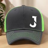 Gorra de béisbol con letra J impresa, diseño creativo - Gorra de malla transpirable y ajustable para primavera/verano, ideal para actividades al aire libre, deportes, senderismo, pesca y protección solar - Material de poliéster, tela sin estirar, liger...