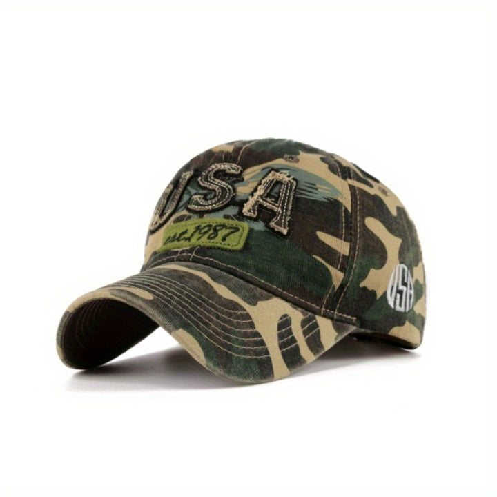 Gorra de béisbol unisex con diseño de águila y número '34' bordado - Ligera, transpirable y de poliéster, estilo callejero para aventuras al aire libre, gorra de verano | Patrón de camuflaje | Ligera