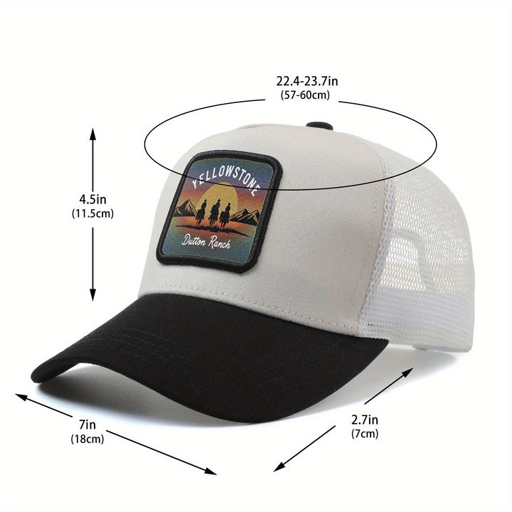 Gorra Unisex de Béisbol con Ajuste Snapback - Gorra Trucker Ligera y Transpirable, Diseño Vaquero del Oeste al Atardecer en Yellowstone, para Hombres y Mujeres, Pesca, Deportes, Casual - Regalo Perfecto para Papá, Mamá, Él, Ella, Accesorio de Verano, Lava