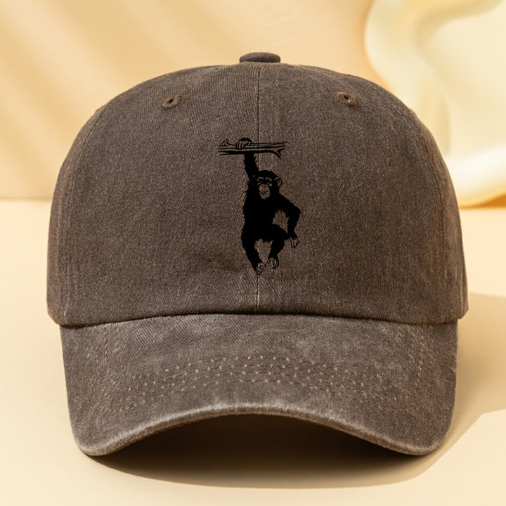 Gorra de Béisbol Retro Lavada con Estampado Gorila , Sombrero Ligero para Hombre al Aire Libre, Visera Curva Festiva, Gorra Trucker