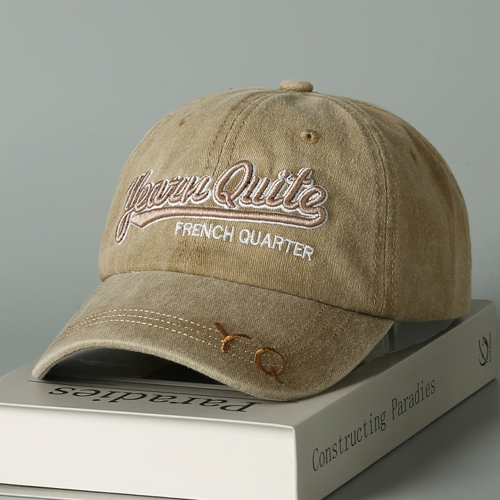Gorra de Béisbol Casual para Hombre - Diseño Ligero con Lengua de Pato Bordado, Letras en 3D, Tejido No Elástico, Beige con Detalles Marrones para Ropa Urbana y Protección Solar, Gorra Bordada