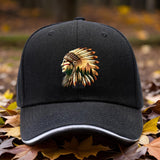 1 sombrero ajustable para camioneros con diseño de plumas de indígenas americanos - Transpirable, alta calidad, sombrero deportivo para golf, senderismo, camping, viajes y ciclismo - Unisex, estilo casual, negro, sombrero deportivo al aire libre | Accesor