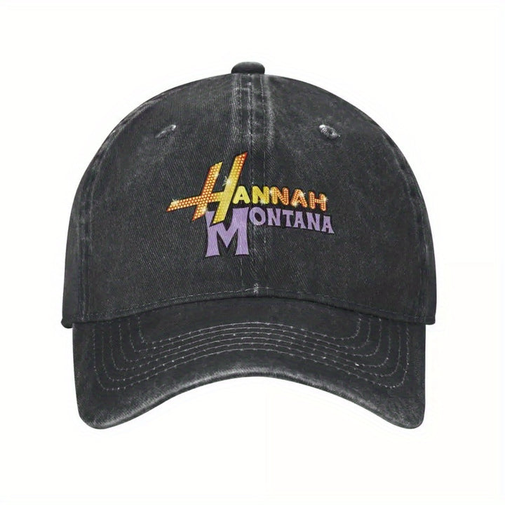 Gorra de béisbol desgastada con logo de Hannah Montana, 100% algodón, estilo deportivo, ligera con estiramiento medio, recubrimiento de PVC, diseño tie dye ajustable para entrenamientos al aire libre, unisex