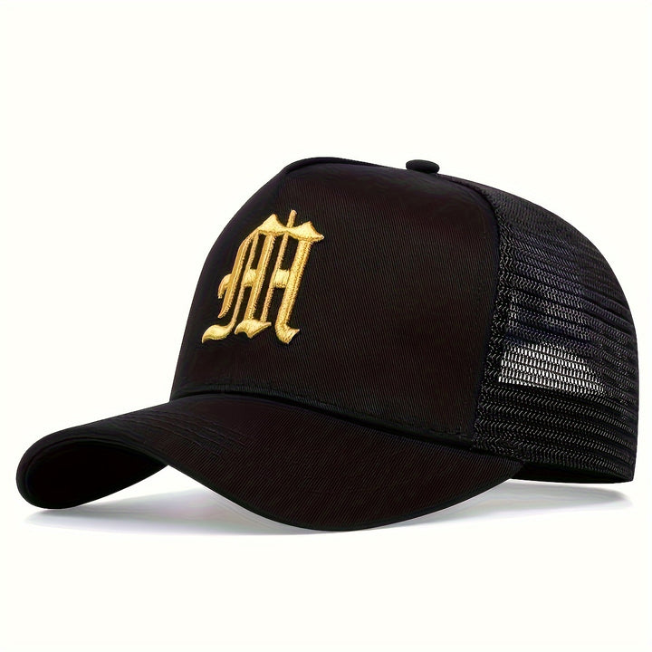 Gorras de béisbol para hombre, mezcla de acrílico, gorra transpirable de verano con malla, gorra de camionero ajustable con detalles bordados - No lavar, también para mujeres