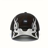 Gorra de béisbol unisex urbana con diseño de llamas y logo WASAC, ligera en contraste negro/blanco, para moda casual