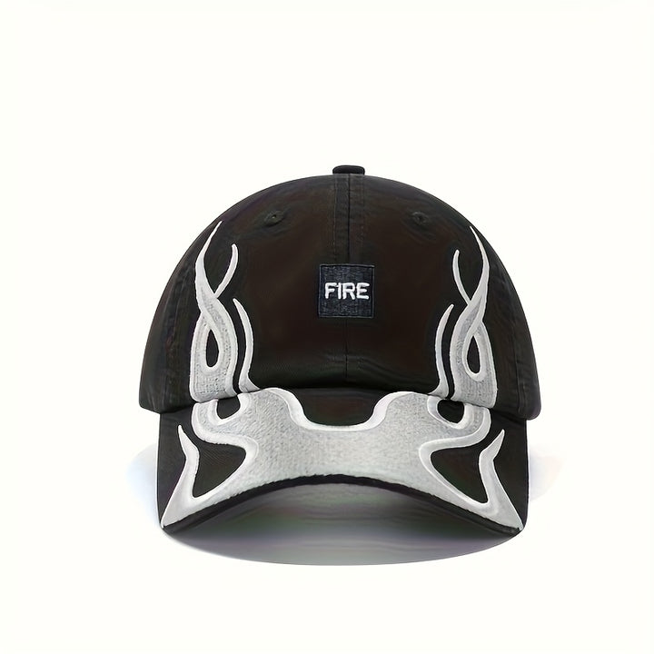 Gorra de béisbol unisex urbana con diseño de llamas y logo WASAC, ligera en contraste negro/blanco, para moda casual