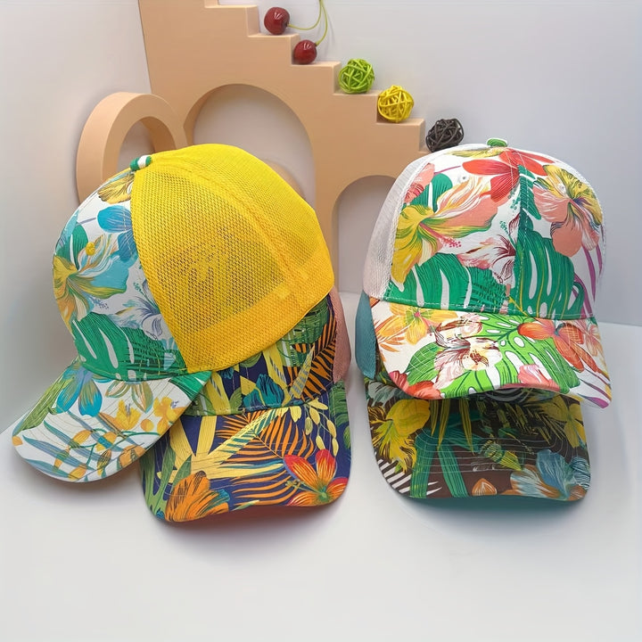 1 gorra de béisbol con estampado floral tropical para mujeres y hombres - Espalda de malla transpirable, cierre ajustable con clic, gorra ligera para exteriores para senderismo y uso casual, protección solar