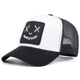 Gorra de camionero retro para hombres con parche de cara alegre y respaldo de malla - Gorra suave y transpirable, gorra casual para todas las estaciones en /blanco/azul marino/rojo/gris/azul - Ajuste estructurado para uso diario y eventos temáticos (Mardi
