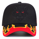 Gorra de béisbol para hombre con bordado de tigre en llamas, ajustable, protección solar, diseño en rojo y amarillo intenso, ideal para viajes en primavera y otoño y vacaciones en la playa