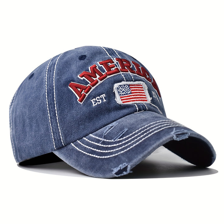 Gorra de Béisbol Americana Retro Lavada con Bordado, Parche Apliqué y Visera Revestida