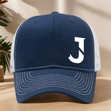 Gorra de béisbol con letra J impresa, diseño creativo - Gorra de malla transpirable y ajustable para primavera/verano, ideal para actividades al aire libre, deportes, senderismo, pesca y protección solar - Material de poliéster, tela sin estirar, liger...