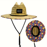 Sombrero de paja para mujer OIERNFE, ala ancha, transpirable y con protección, gorra para playa y deportes al aire libre, barbiquejo ajustable, estampados vibrantes, accesorio para campamento de verano | Sombrero de ala ancha | Gorra de protección solar